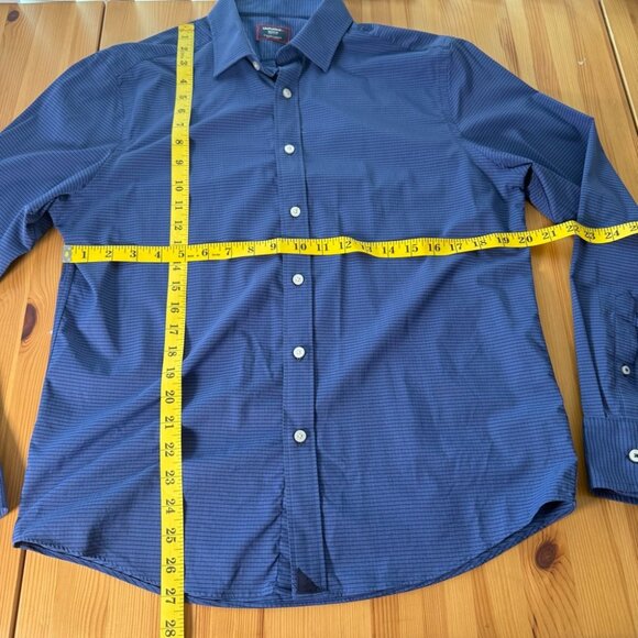 Untuckit Langhome Blue Windowpane Plaid Button Up Shirt Stretchy Regular Fit M - Picture 4 of 10